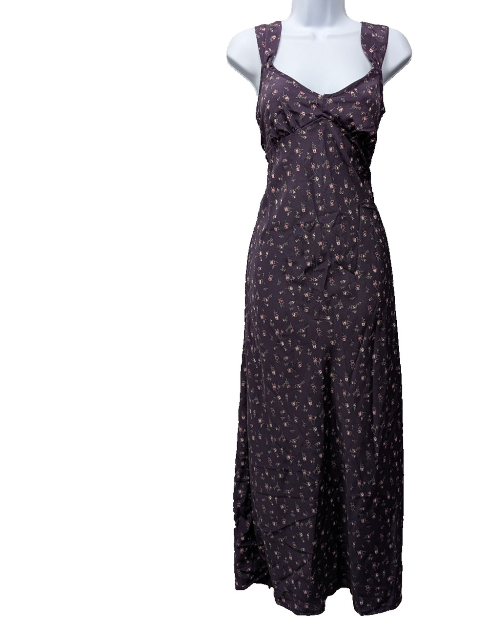 Vintage Maxi Dress Womens 7 Purple Garden Floral 90s Babydoll Cottage Romantic